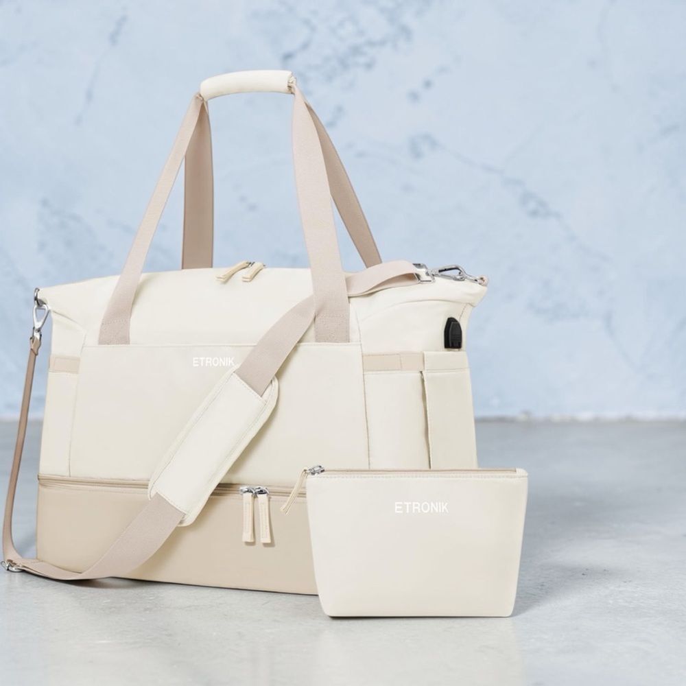 Etronik Cream and Beige Travel Weekender with Pouch